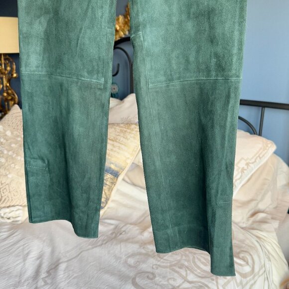 Vince 100% Lamb Leather Suede Forest Green Split Hem Leggings - Picture 3 of 11